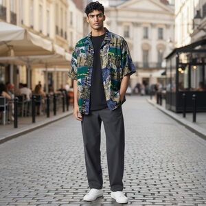 VTG 90s Multicolor Robert Stock Mens XL Silk Short Sleeve Button Up With Pocket